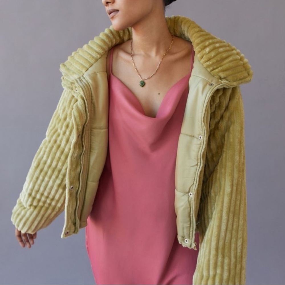 BDG Isla Funnel Neck Corduroy Jacket In Green
